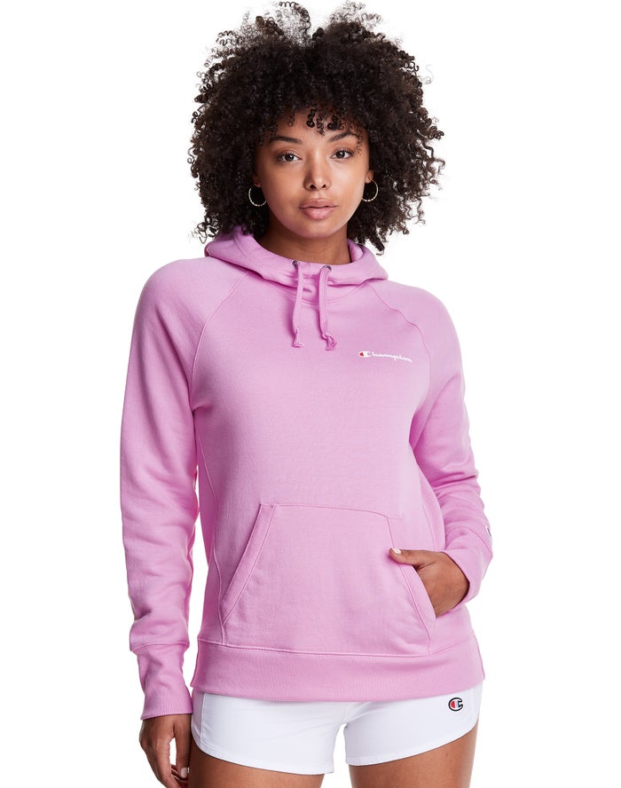 Champion Womens Hoodie NZ - Powerblend Script Logo Pink ( 0197-PWLRD )